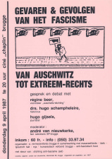 Affiche van het August Vermeylenfonds naar aanleiding van een gesprek en debat over de gevaren en de gevolgen van het fascisme, 9 april 1987. (Amsab-ISG, af001950)