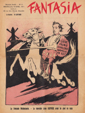 Spotprent van Jules Destrée, voorgesteld als kruisvaarder van de Waalse beweging, in: Fantasia, jg. 1, 1911, nr. 11. (ADVN)