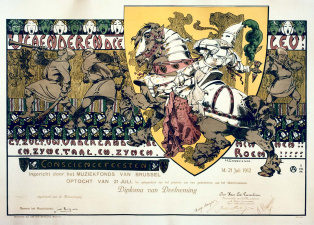 In 1912 ontwierp Alfred Ost een diploma naar aanleiding van de Consciencefeesten ingericht door het Muziekfonds van Brussel. (ADVN, VFB365)