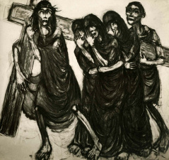 Albert Servaes, De wenende vrouwen, 1919. Servaes ontwierp voor de kloosterkapel van Luithagen in totaal 14 expressionistische houtskooltekeningen die de kruisweg van Christus verbeelden.