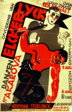 Affiche ter promotie van de opvoering van het theaterstuk 'Elckerlyck', onder leiding van Herman Teirlinck, 1933. Ontwerp Lode Seghers. (Collectie Stad Antwerpen, Letterenhuis, tglhps11102)