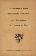 Brochure van De Vlaamsche Post waarin de verdwijning van België en de creatie van een onafhankelijke Vlaamse staat werd gepropageerd, 1915. (ADVN, VB180)
