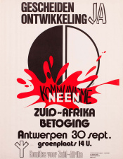 Groepen zoals Voorpost en het VMO betoonden zich solidair met het apartheidsregime in Zuid-Afrika. Verzet tegen dit systeem van rassensegregatie zou volgens deze groepen het communisme in de kaart spelen. (ADVN, VAFA437)