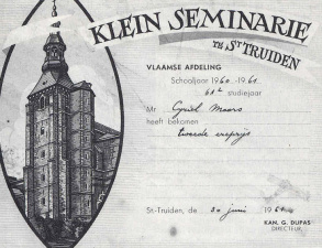 Erekaart van de Vlaamse Afdeling van het Klein Seminarie van Sint-Truiden, 30 juni 1961. (Klein Seminarie van Sint-Truiden)