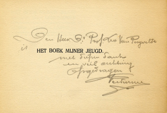 Titelpagina van Heoos met opdracht aan Leo van Puyvelde, 1912. (Collectie Stad Antwerpen, Letterenhuis)