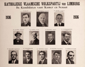 Affiche van de Katholieke Vlaamsche Volkspartij Limburg voor de parlementsverkiezingen van 1936. (ADVN, VAFA118)
