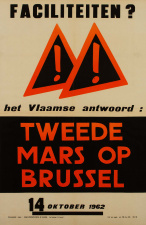 Affiche ter promotie van de tweede Mars op Brussel: 'Faciliteiten? Het Vlaamse antwoord', Brussel, 14 oktober 1962. (ADVN, VAFA1908)
