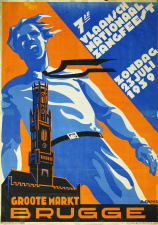 Affiche van het zevende Vlaamsch Nationaal Zangfeest, Brugge, 23 juli 1939. Ontwerp Armand Panis. (Collectie Stad Antwerpen, Letterenhuis, tglhps7991)