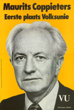 Affiche van Maurits Coppieters, eerste kandidaat van de Volksunie voor de Europese verkiezingen van 10 juni 1979. (ADVN, VAFA1391)