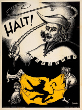 Affiche van de Volksunie voor de parlementsverkiezingen van 1958. Ontwerp tekening: Traanier. (ADVN, VAFB354)